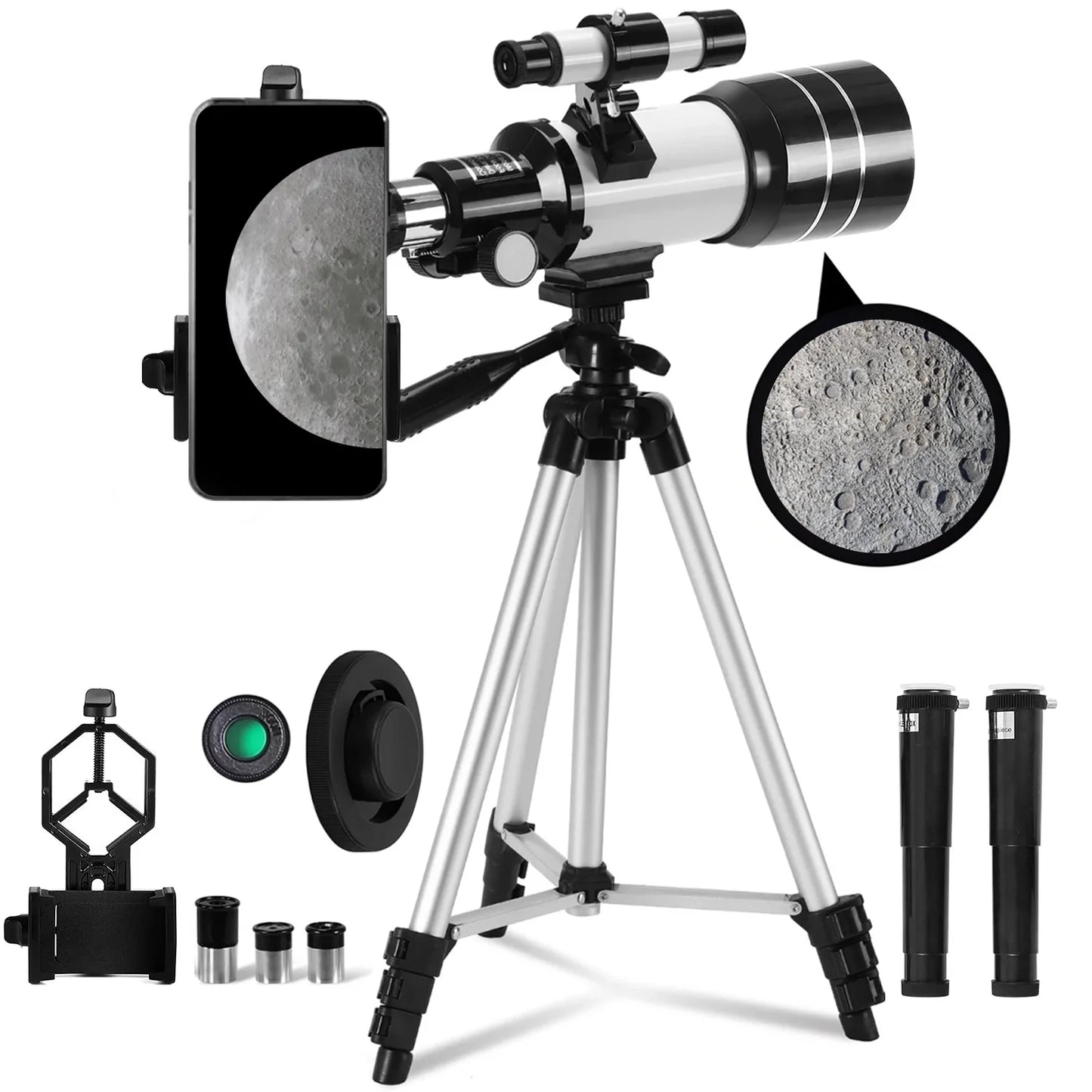 Telescope for Adults Astronomy, 300/70 Portable Refractor Telescope (15X-150X) with a Phone Adapter & Adjustable Tripod for Kids Astronomy Beginners, Xmas Birthday Gifts for Adults Kids